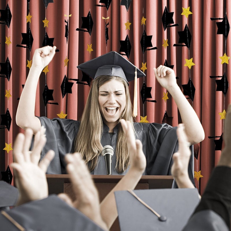 LeeSky 3Pcs Black and Gold Graduation Cap Garland Banner 2025 Graduation Banner for 2025 Party Decorations Black and Gold - Image 5